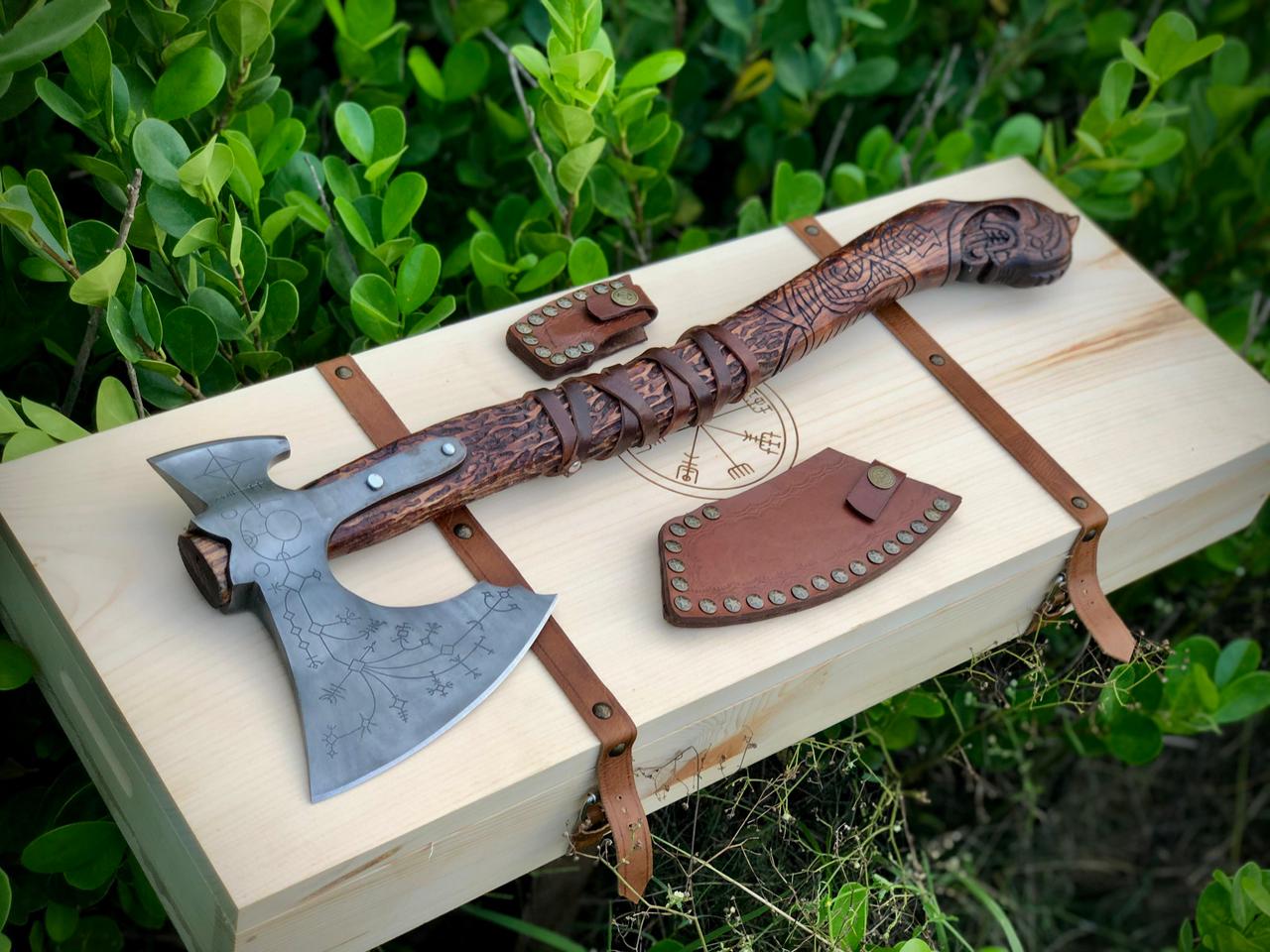 Leviathan Kratos Axe: Carbon Steel Blade Replica Handmade