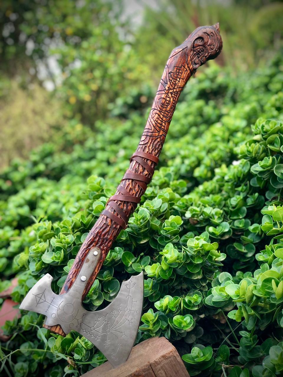 Leviathan Kratos Axe: Carbon Steel Blade Replica Handmade