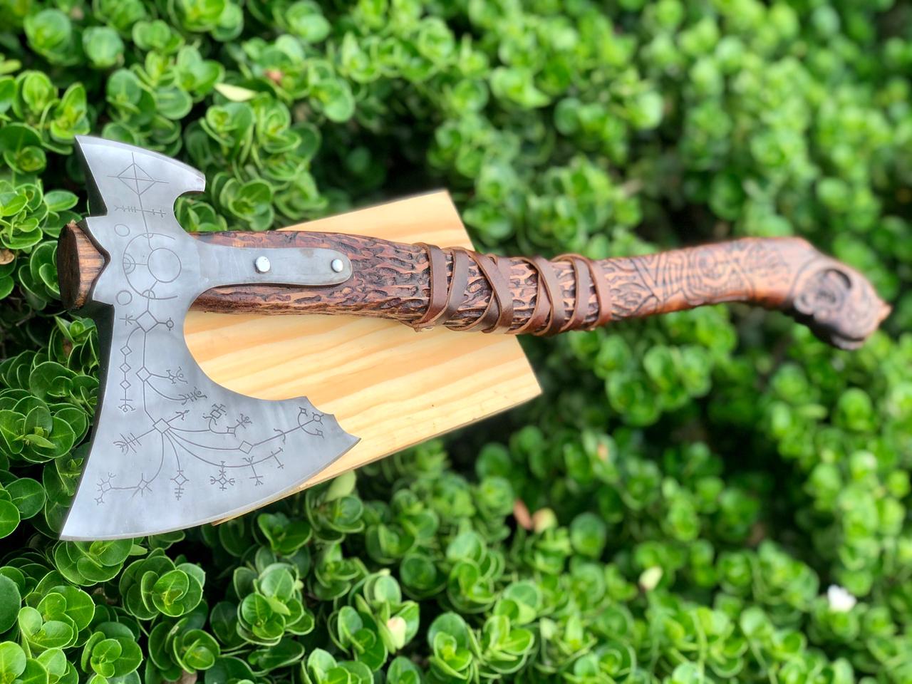 Leviathan Kratos Axe: Carbon Steel Blade Replica Handmade
