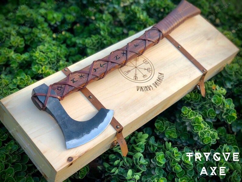 TRYGVE Viking Axe - Hand Forged Bearded Axe with Custom Engraved Wooden Box - Personalized Norse Axe - "Better to Fight and Fall..." Gift For Him