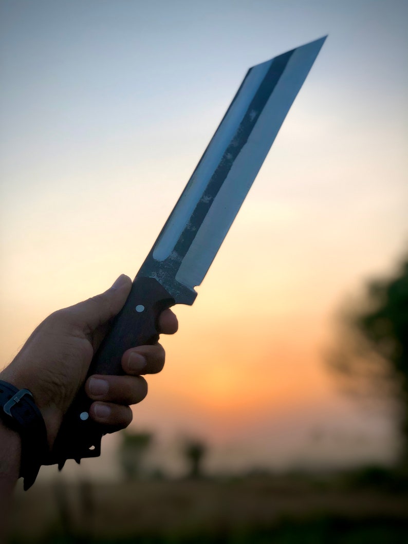 Custom Tanto Seax Knife - Handmade High Carbon Steel Fixed Blade Knife with Horizontal Leather Sheath