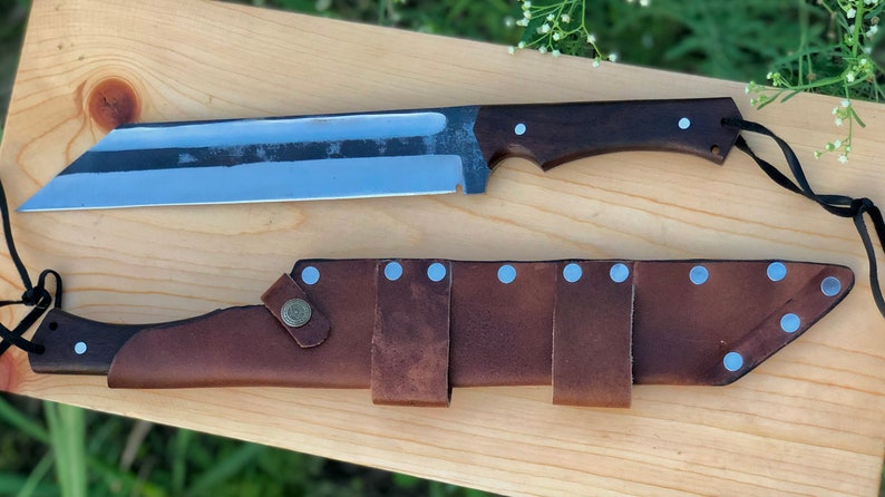 Custom Tanto Seax Knife - Handmade High Carbon Steel Fixed Blade Knife with Horizontal Leather Sheath