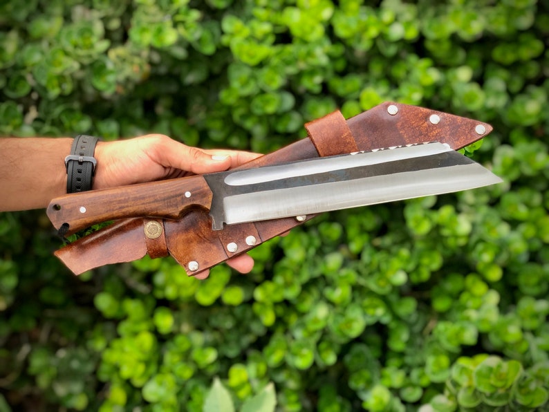Custom Tanto Seax Knife - Handmade High Carbon Steel Fixed Blade Knife with Horizontal Leather Sheath