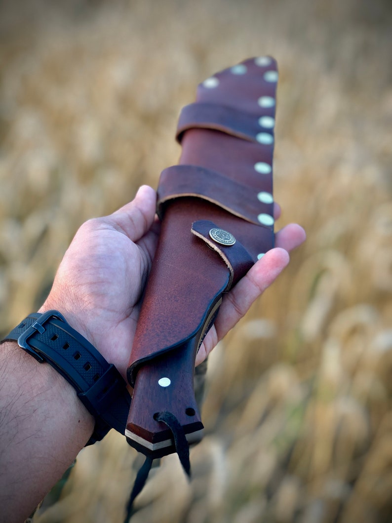 Custom Tanto Seax Knife - Handmade High Carbon Steel Fixed Blade Knife with Horizontal Leather Sheath