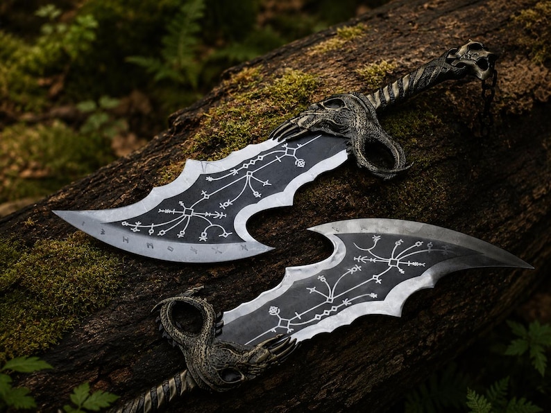 God of War - Kratos Blades of Chaos Wall Mount Display | Handcrafted Gaming Collectible on Wooden Plaque