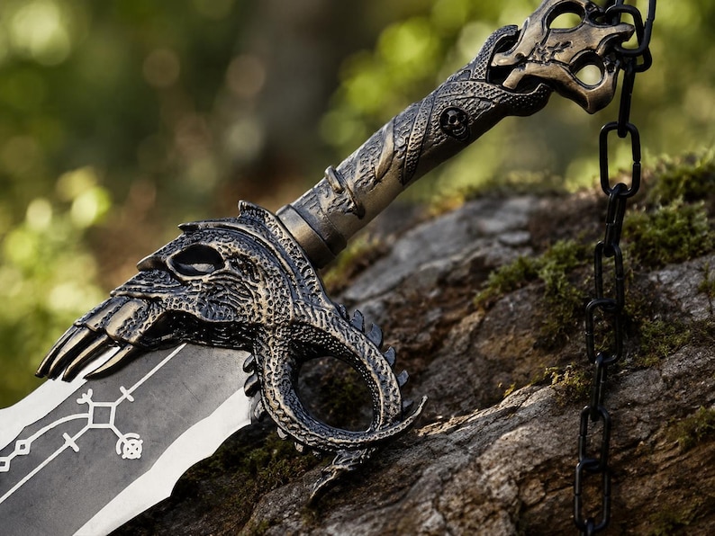 God of War - Kratos Blades of Chaos Wall Mount Display | Handcrafted Gaming Collectible on Wooden Plaque