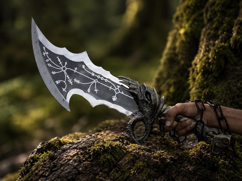 God of War - Kratos Blades of Chaos Wall Mount Display | Handcrafted Gaming Collectible on Wooden Plaque