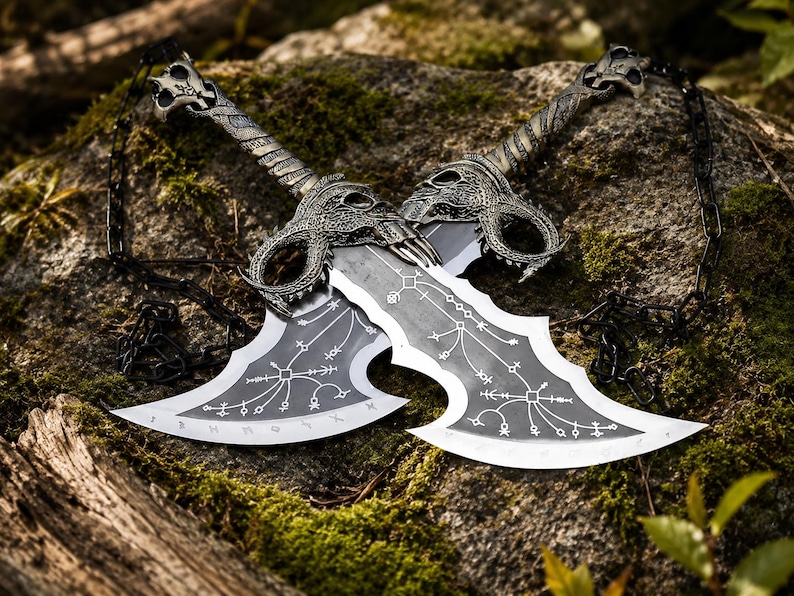 God of War - Kratos Blades of Chaos Wall Mount Display | Handcrafted Gaming Collectible on Wooden Plaque